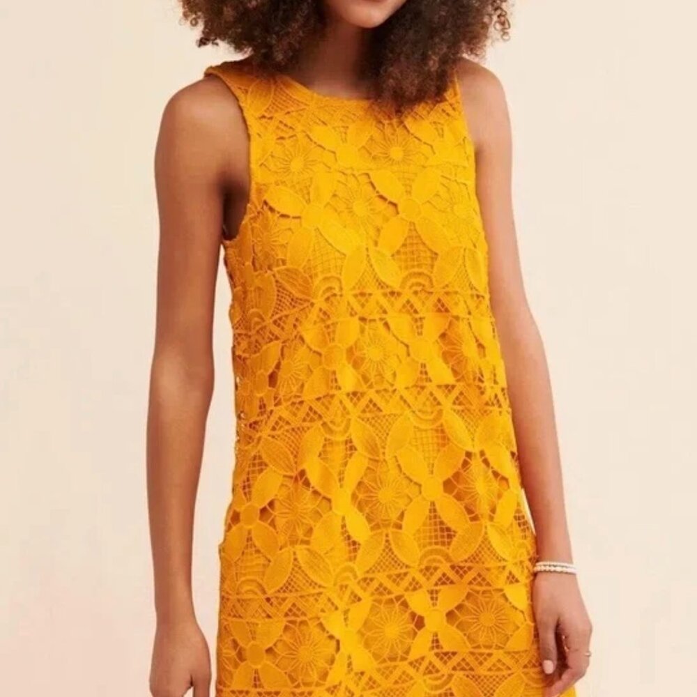 Anthropologie Lace Mini Dress in Maize Size XS - Picture 2 of 3